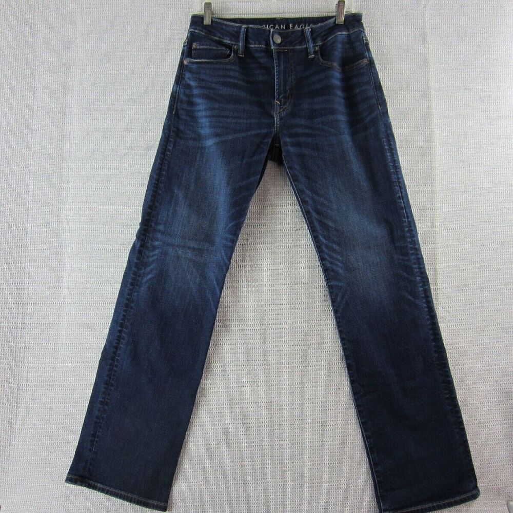 American Eagle Men Jeans Dark Blue Stretch Comfort Button Zip Bootcut Pant 31x32